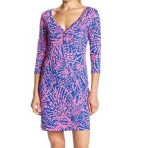 Lilly Pulitzer Pink and Blue Leaf Print Animal Print Dress XS
